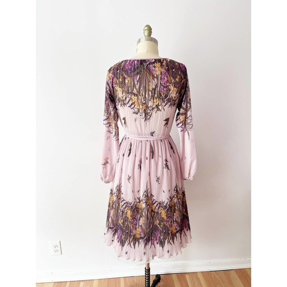 Vintage 1970s Sheer Crinkle Floral Dress Purple Sweet Cottagecore - Picture 6 of 10